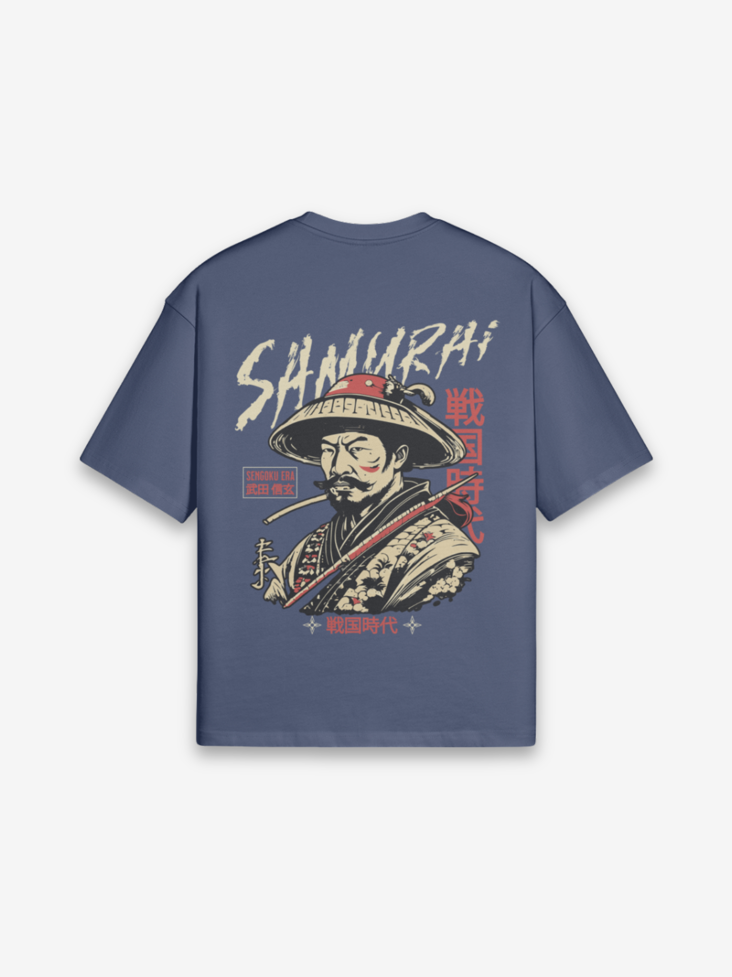 Alter Samurai T-Shirt - 老侍 — Rückansicht mit Grafik-Design