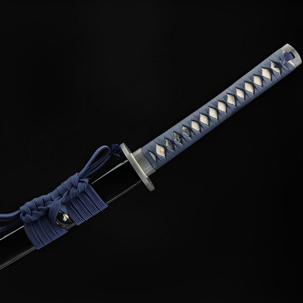Atsu Katana (Damaststahl & echter Hamon) - 竜巻 — Klingen-Detail Nahaufnahme mit sichtbarem Stahl