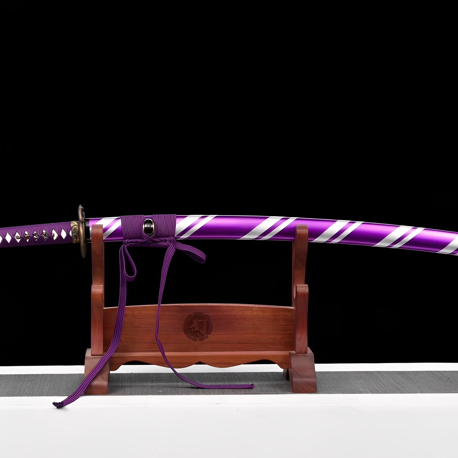 Baioretto Katana - 紫紋刀 — komplettes Set mit Seidenbeutel und Zertifikat