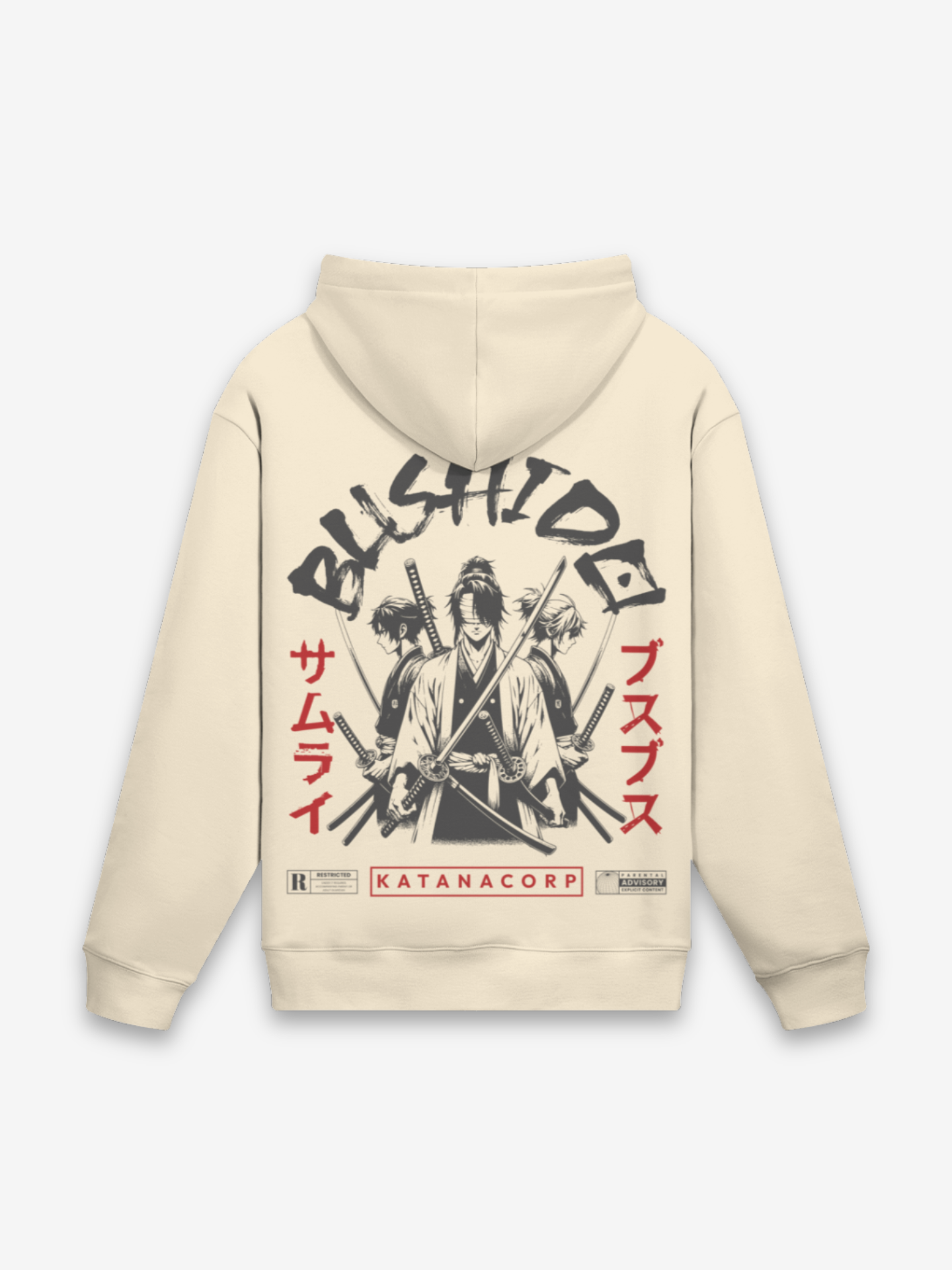 Bushido Hoodie - 武士道 — Rückansicht mit Grafik-Design