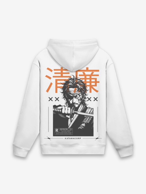 Der Samurai Hoodie - 清廉 — Rückansicht mit Grafik-Design
