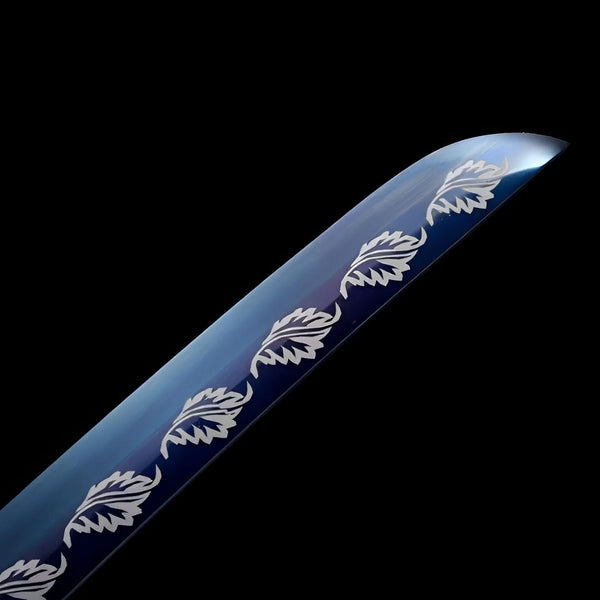 Engel Katana-Schwert - 天使 — Klingen-Detail Nahaufnahme mit sichtbarem Stahl