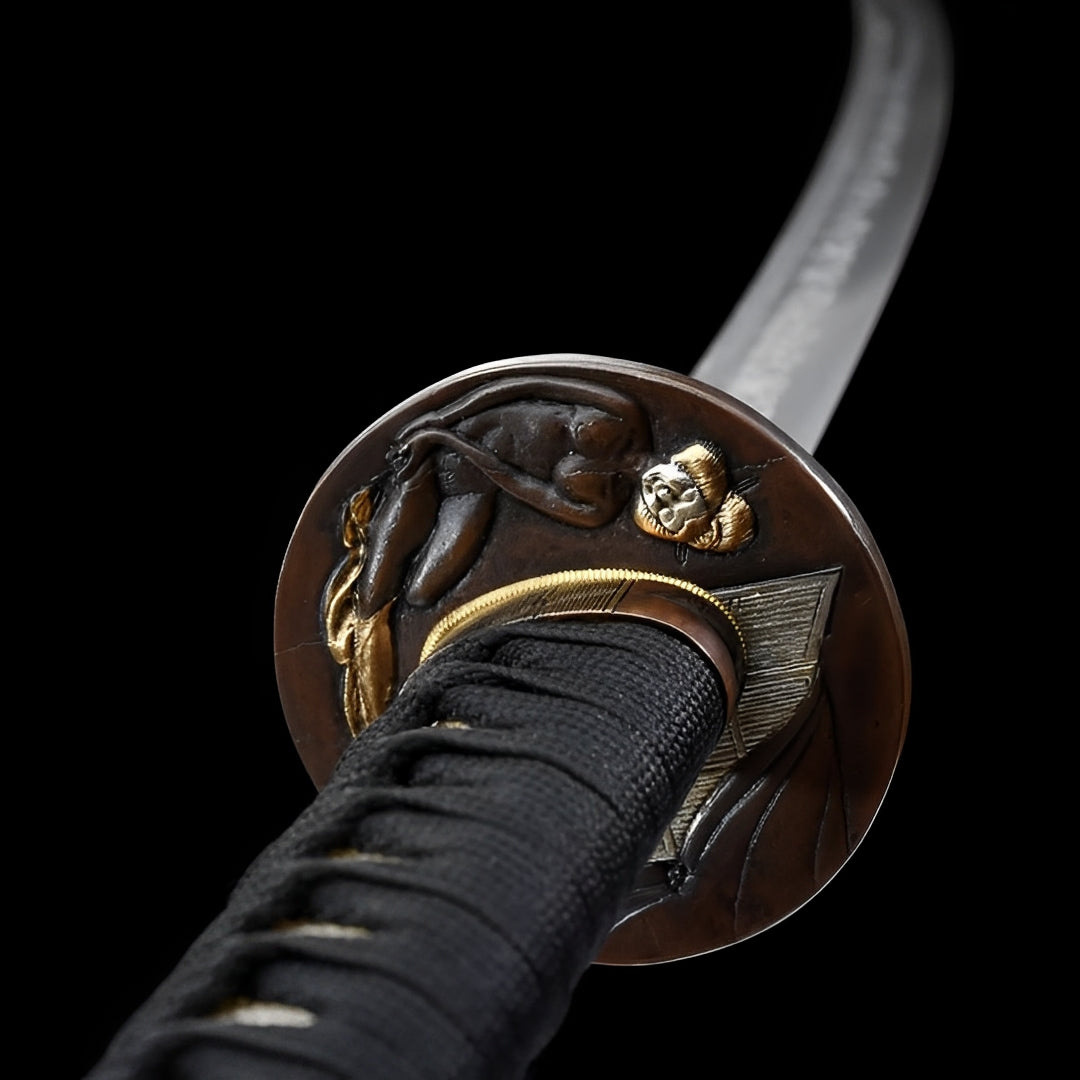 Ginto Katana (T10-Stahl & echter Hamon) - 銀刀 — Klingen-Detail Nahaufnahme mit sichtbarem Stahl