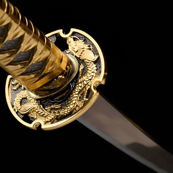 Ogon Ryushi Katana - 子の刀 — Klingen-Detail Nahaufnahme mit sichtbarem Stahl