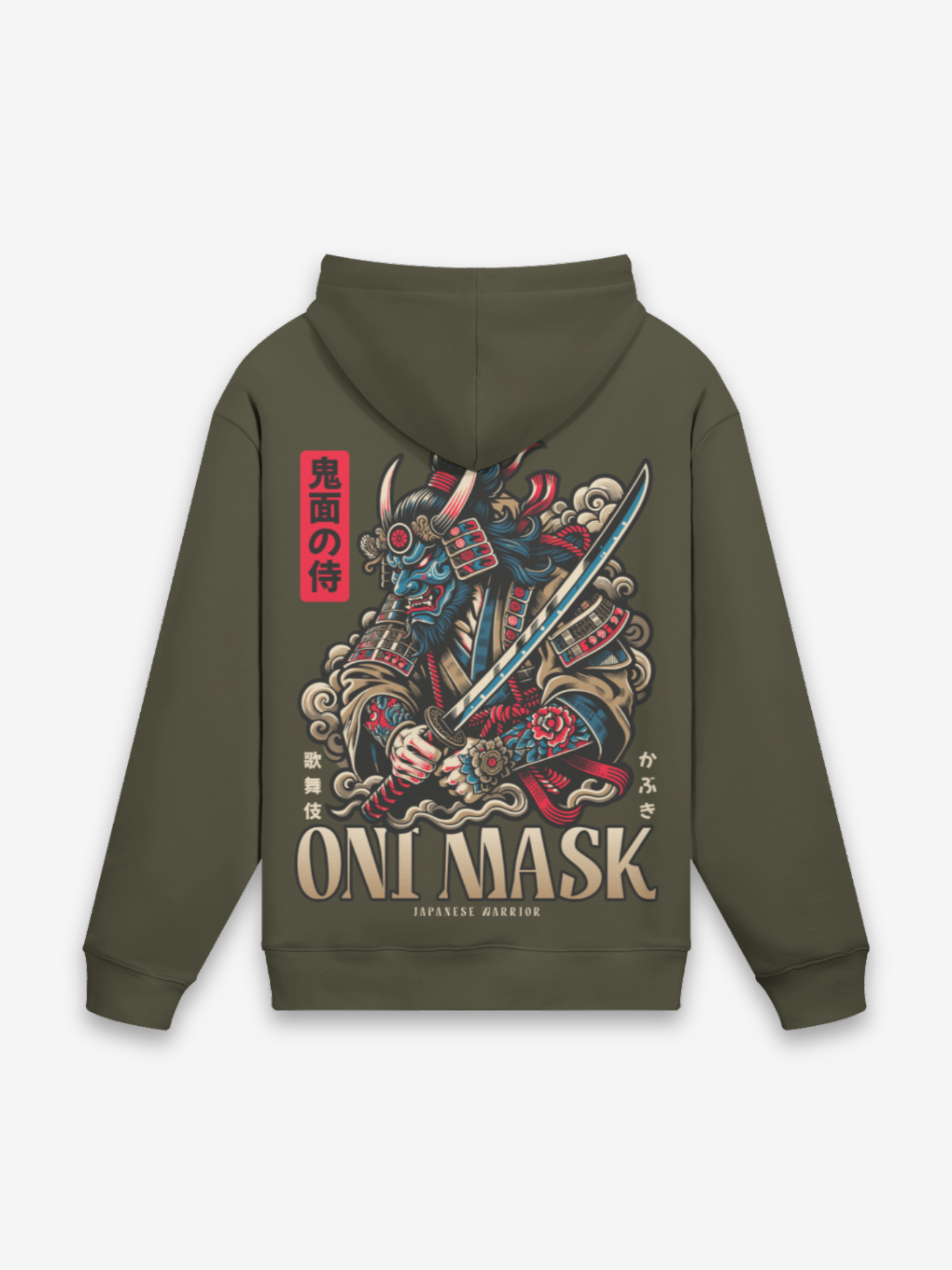 Oni-Maske Hoodie - 鬼の面 — Rückansicht mit Grafik-Design