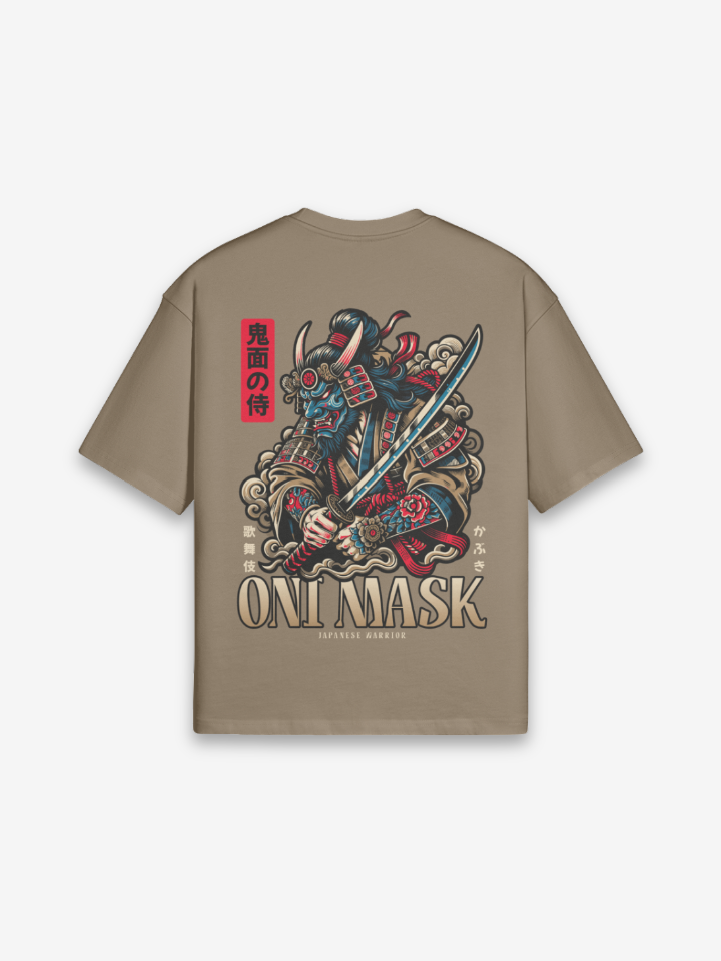 Oni-Maske T-Shirt - 鬼の面 — Rückansicht mit Grafik-Design