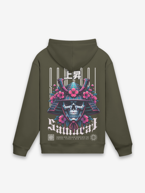 Samurai Kopf Hoodie - 本部 — Rückansicht mit Grafik-Design