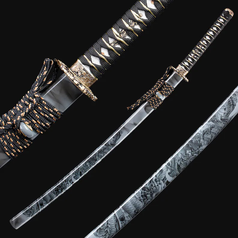 Schattenmond Katana - 影月刀 — Saya und Griff Detail mit Beschlägen