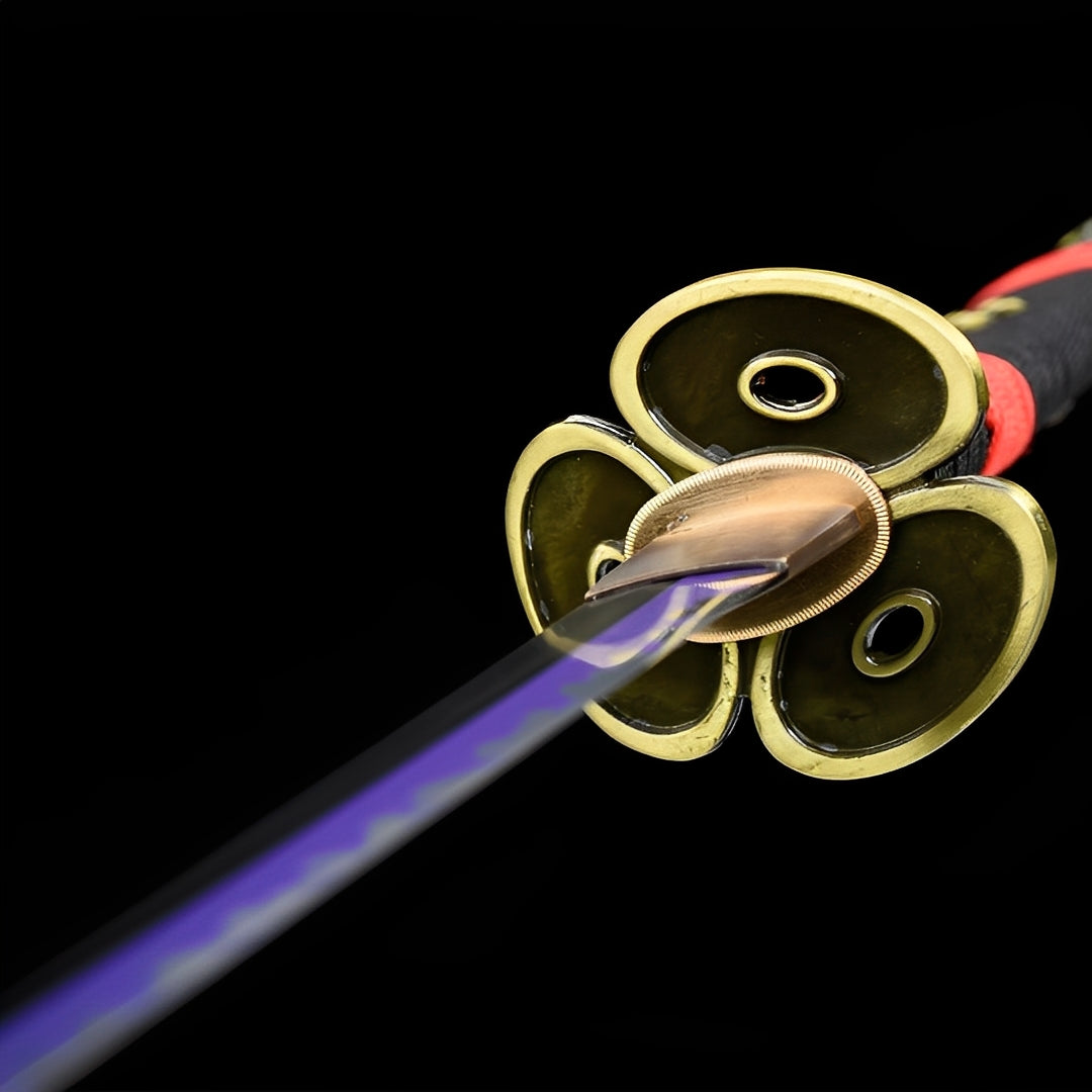 Schwarzes Enma Katana - 黒閻魔 — Klingen-Detail Nahaufnahme mit sichtbarem Stahl