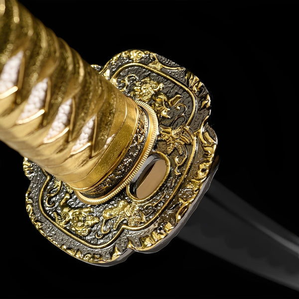 Sternenfall Katana - 星落刀 — Klingen-Detail Nahaufnahme mit sichtbarem Stahl