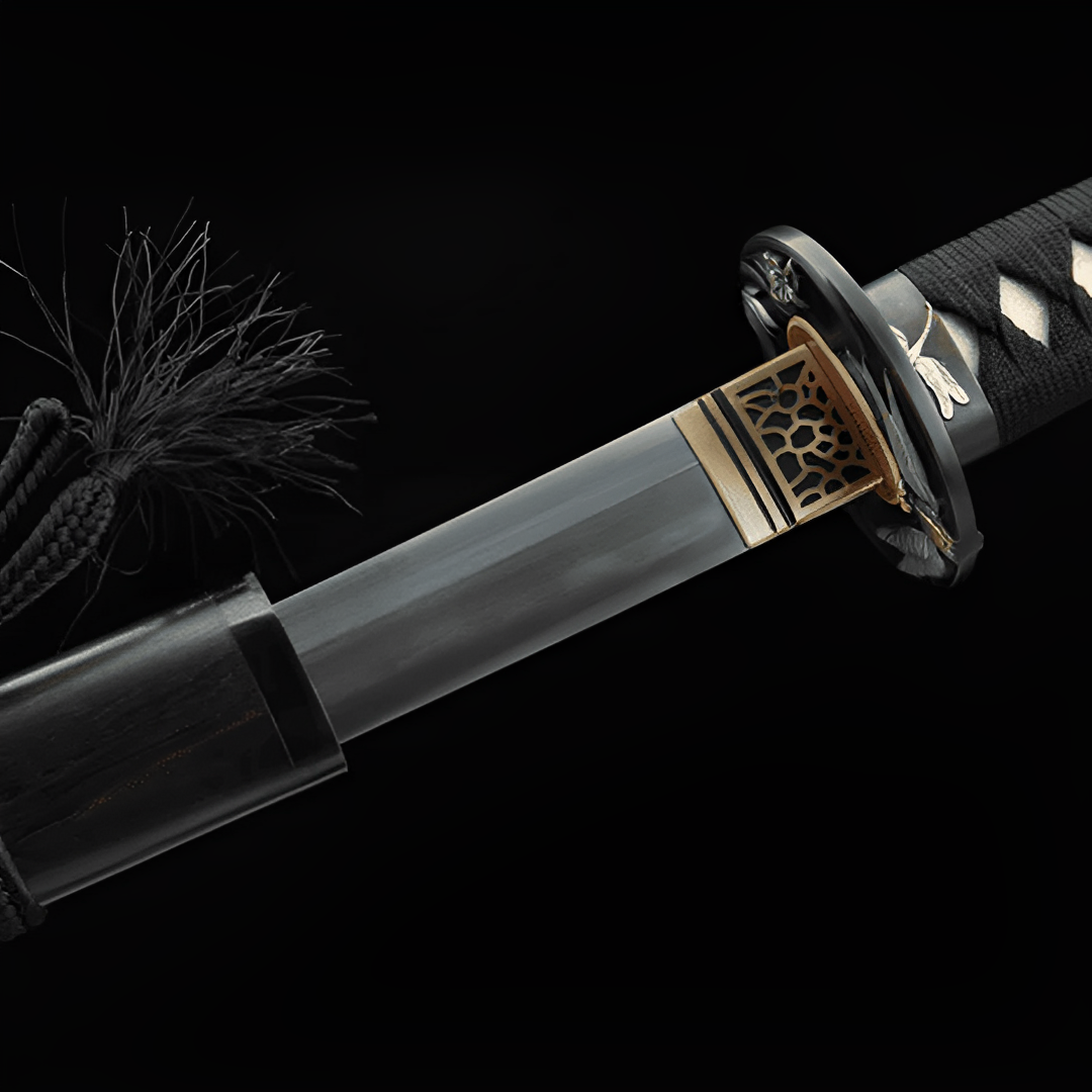 Tombo Katana Nahaufnahme der Damaststahl-Klinge mit echtem Gunome-Hamon