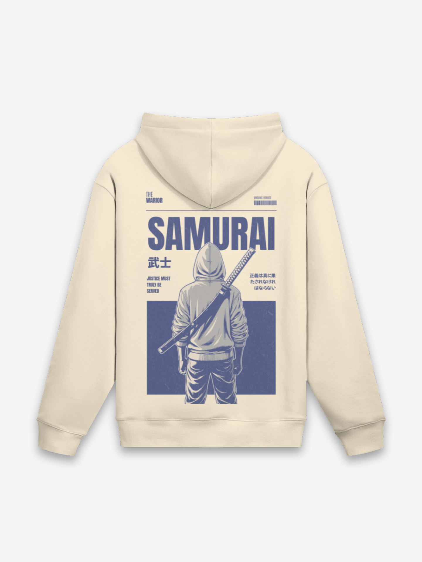 Vintage Samurai Hoodie - 武士 — Rückansicht mit Grafik-Design