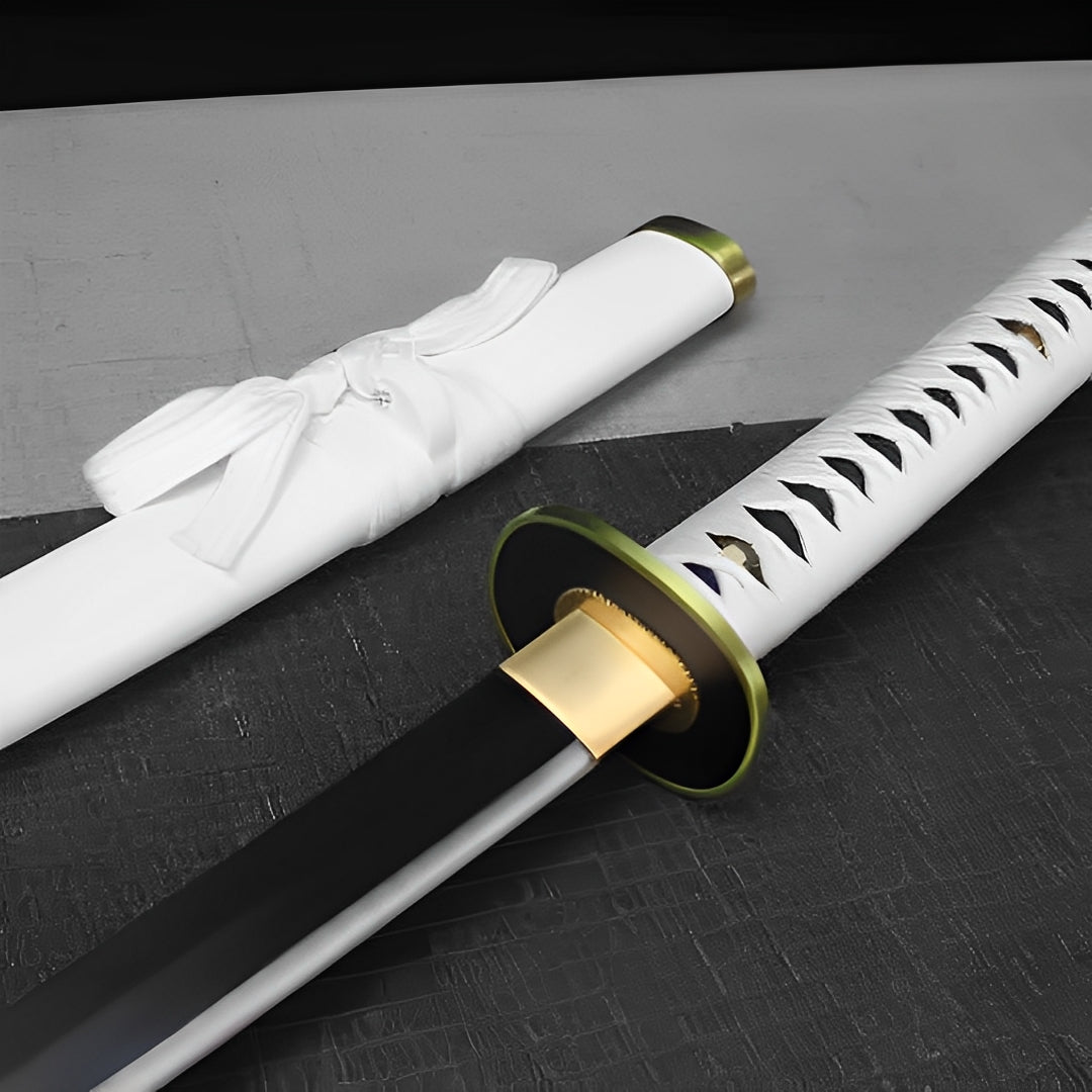 Wado Ichimonji Katana Zoro One Piece mit weißer Saya und Messing-Oval-Tsuba