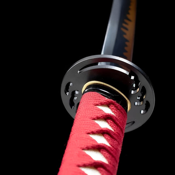 Akagane Katana auf bronzefarbenem Ständer mit echter grauer Rochenhaut-Saya