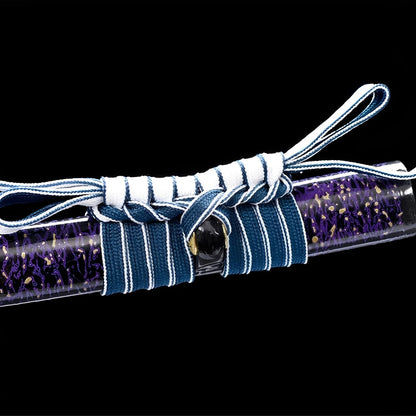 Amethyst Nebel Katana - 星雲魂刀 — komplettes Set mit Seidenbeutel und Zertifikat