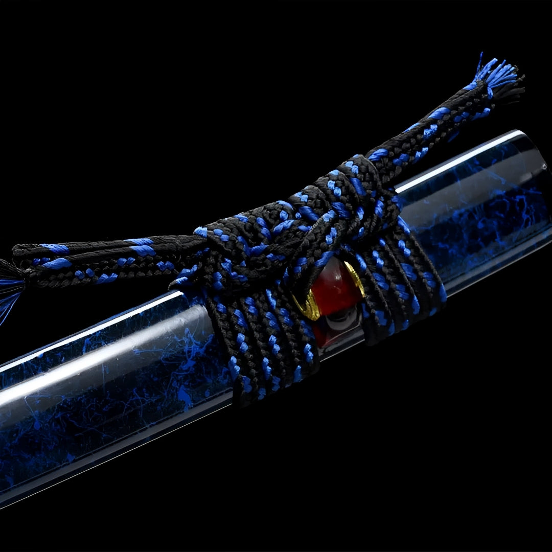 Aonami Wakizashi (T10-Stahl) - 青波 — Saya Detail mit Beschlägen und Sageo