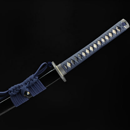 Atsu Katana (Damaststahl & echter Hamon) - 竜巻 — Klingen-Detail Nahaufnahme mit sichtbarem Stahl