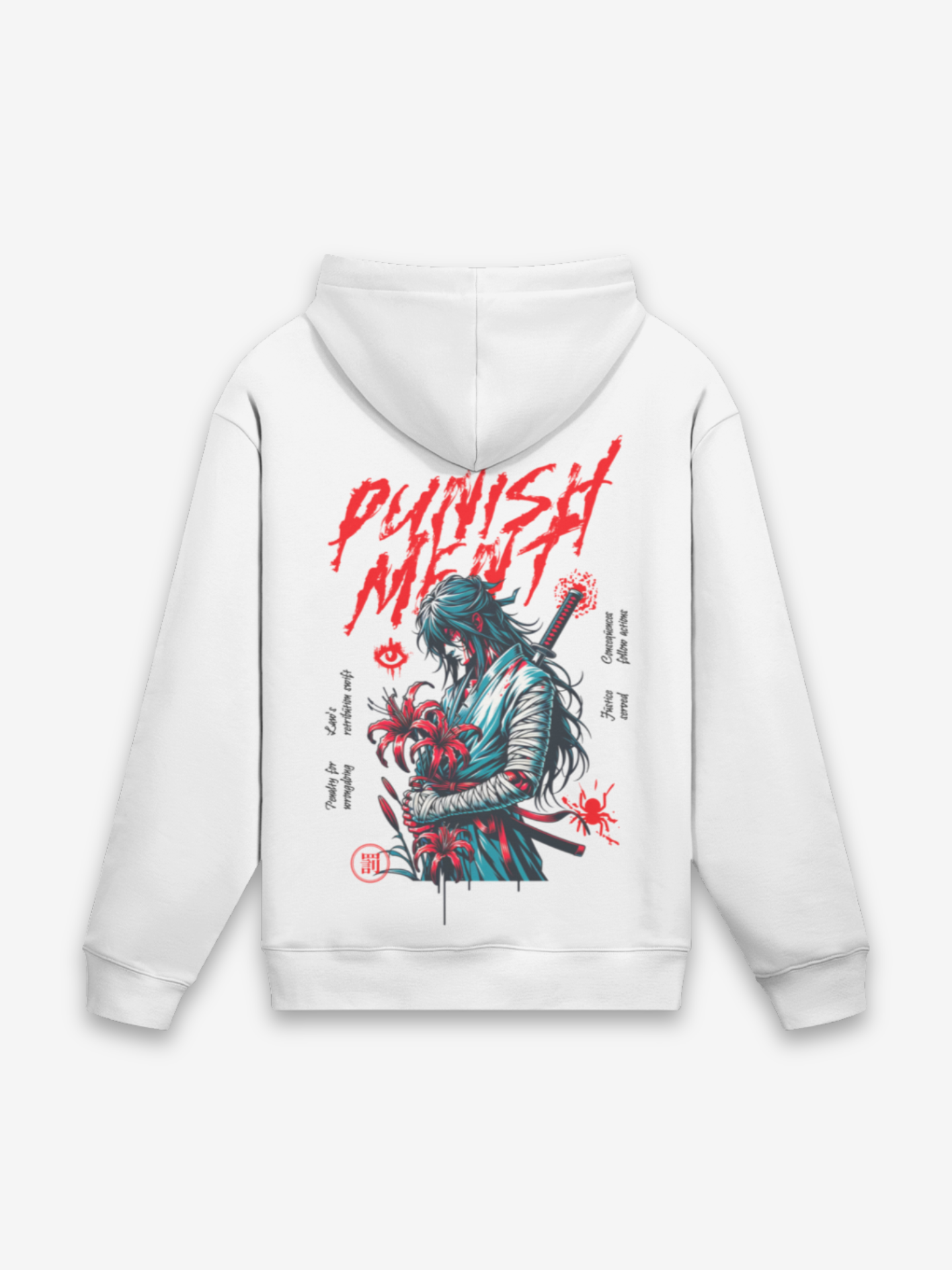 Bestrafungs-Samurai Hoodie - 罰侍 — Rückansicht mit Grafik-Design