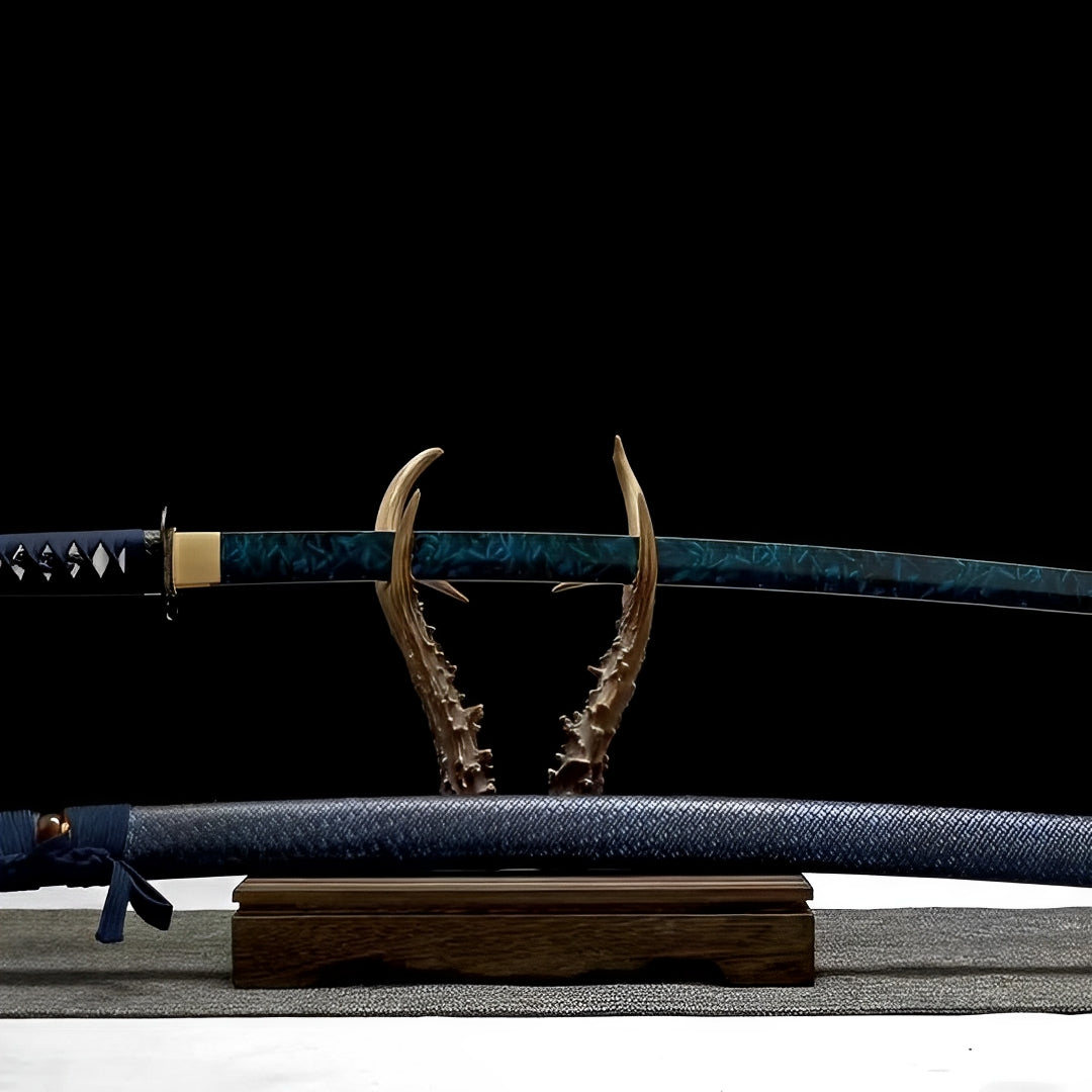 Blaue Klinge Katana - 蒼結晶 — komplettes Set mit Seidenbeutel und Zertifikat