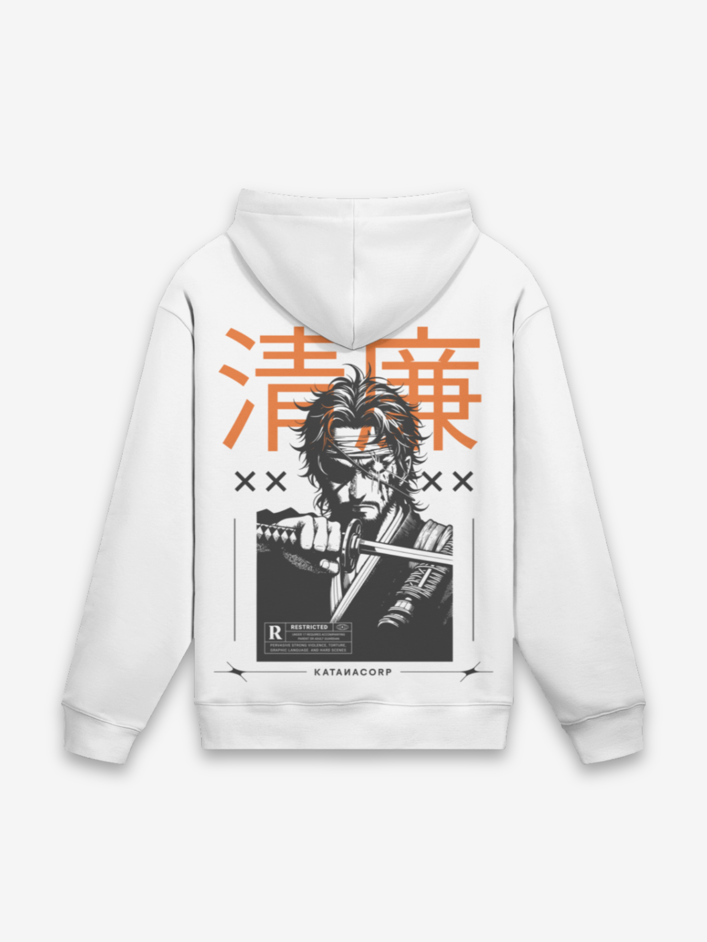 Der Samurai Hoodie - 清廉 — Rückansicht mit Grafik-Design