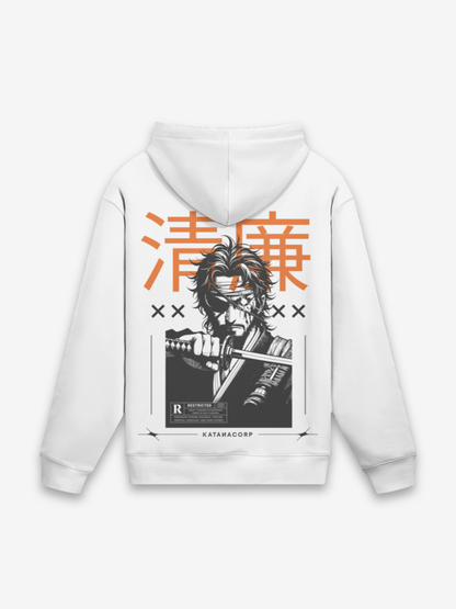 Der Samurai Hoodie - 清廉 — Rückansicht mit Grafik-Design