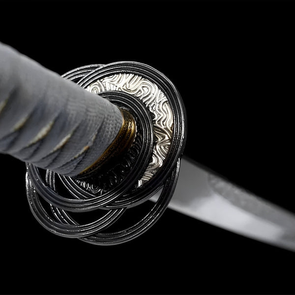 Elden Ring Katana (Damaststahl & Hamon) - 静刀 — Klingen-Detail Nahaufnahme mit sichtbarem Stahl
