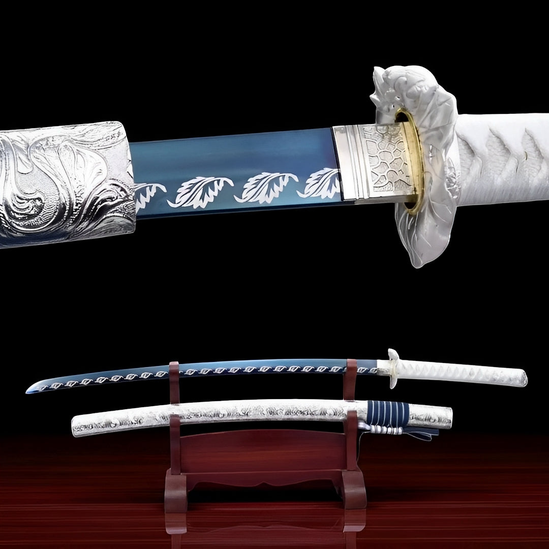 Engel Katana-Schwert - 天使 — Komplett-Ansicht mit Saya und Display-Ständer