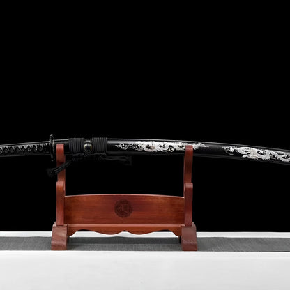 Voll-schwarzes Katana - フルブラック — komplettes Set mit Seidenbeutel und Zertifikat