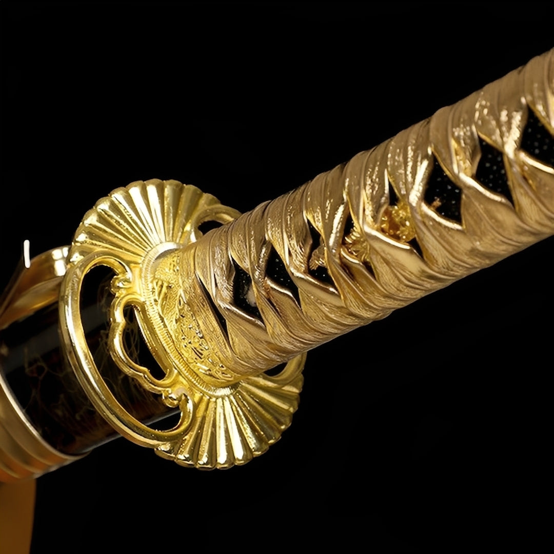Gold Katana-Schwert - 皇帝刀 — Tsuba Nahaufnahme und Ito-Wicklung