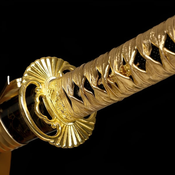 Gold Katana-Schwert - 皇帝刀 — Tsuba Nahaufnahme und Ito-Wicklung