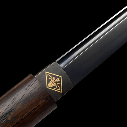 Kagehana Ninjato aus Manganstahl mit geradem Blatt und Rosenholz-Griff mit geschnitztem Drachen
