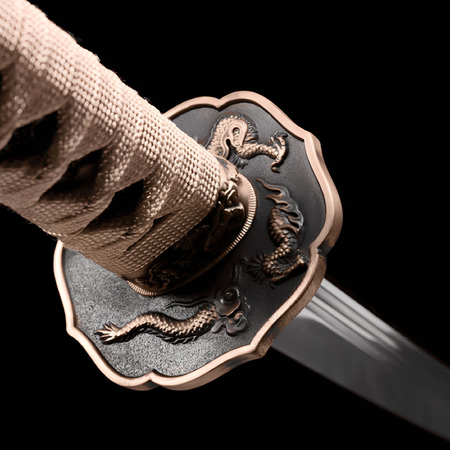 Königliches Shinto Katana - 神皇刀 — Klingen-Detail Nahaufnahme mit sichtbarem Stahl