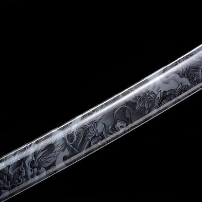 Kurojin Raikiba Katana - 刃雷牙 — Griff-Detail mit Rochenhaut und Menuki