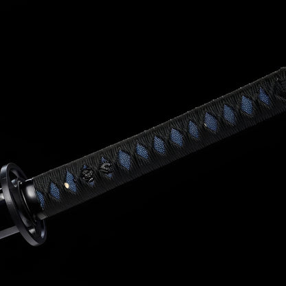 Mitsudomoe Katana - 三巴刀 — Klingen-Detail Nahaufnahme mit sichtbarem Stahl