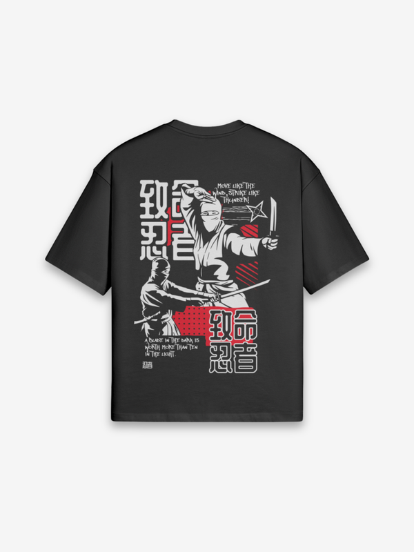 Ninja T-Shirt - 忍者 — Rückansicht mit Grafik-Design