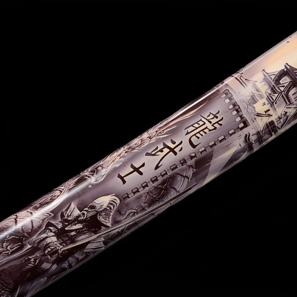 Obsidian Katana - 黒魂刀 — Tsuba Nahaufnahme und Ito-Wicklung
