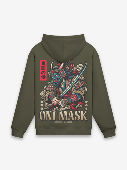 Oni-Maske Hoodie - 鬼の面 — Rückansicht mit Grafik-Design