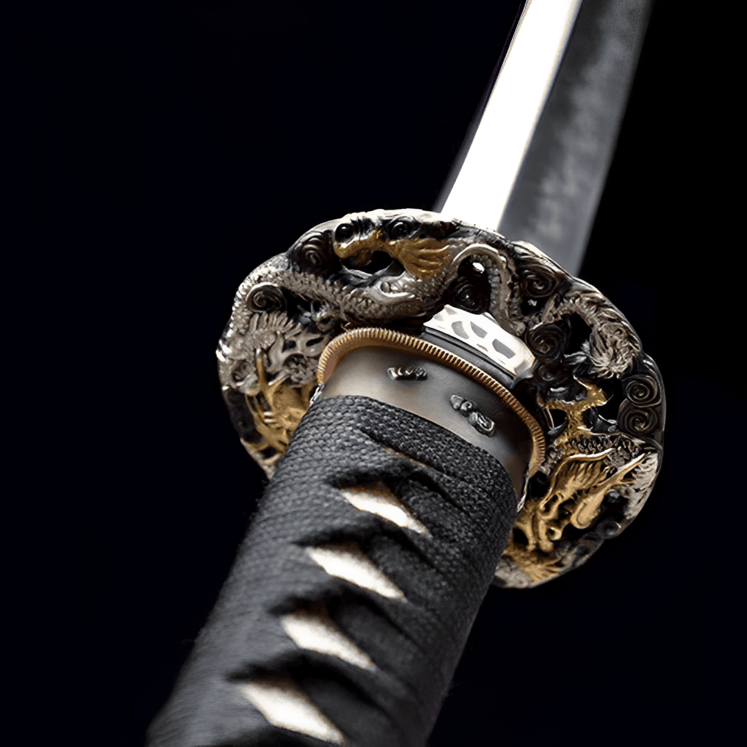 Ouryu Katana Nahaufnahme der T10-Klinge mit echter Hamon-Härtelinie