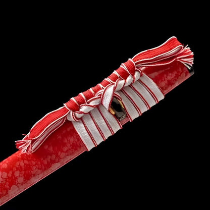 Rote Klinge Katana - ブレード — Tsuba Nahaufnahme und Ito-Wicklung