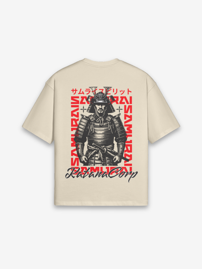 Samurai Corp T-Shirt mit detaillierter O-Yoroi-Rüstung und roten SAMURAI Rahmen-Typografie サムライスピリット