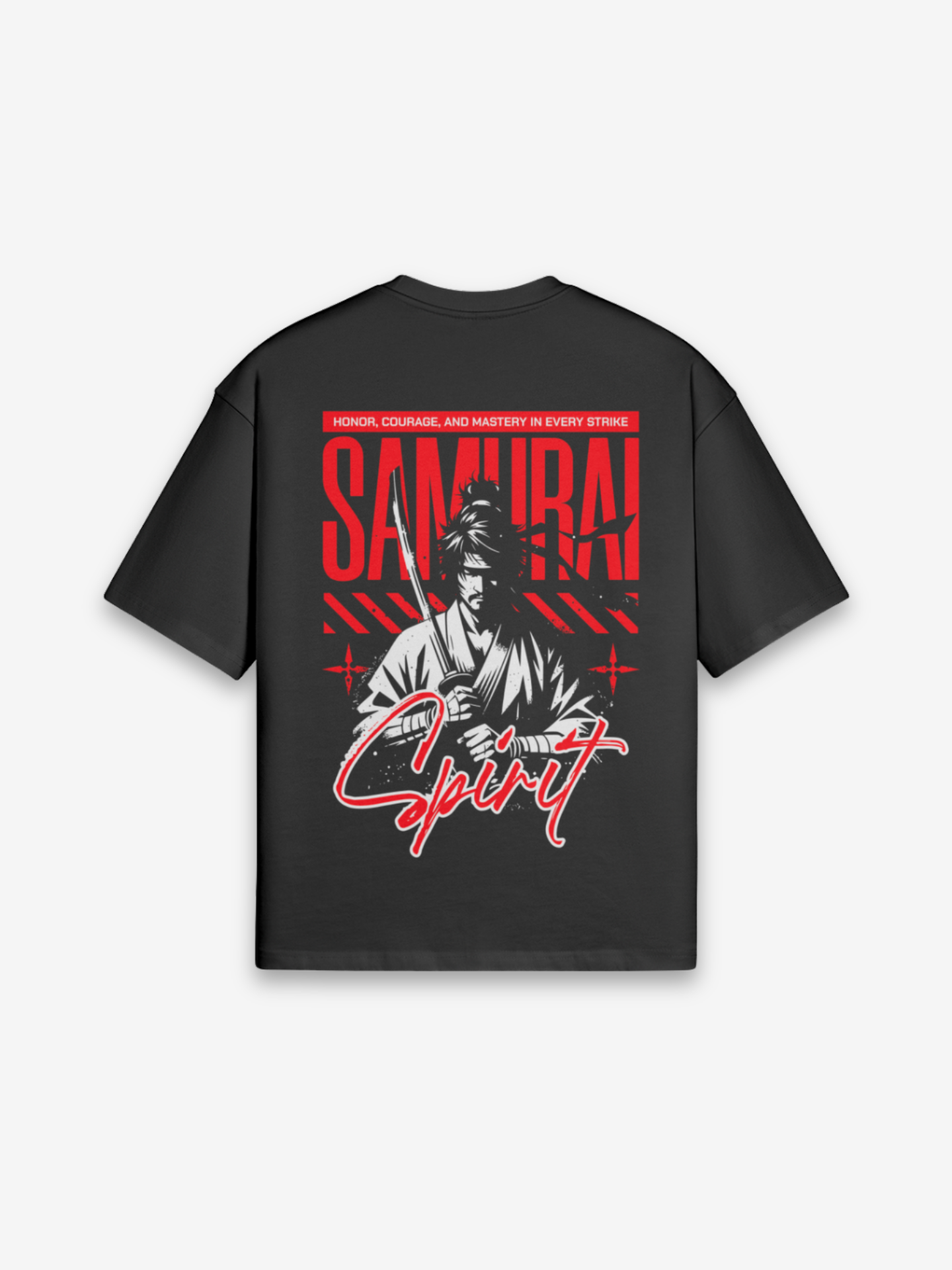 Samurai Geist T-Shirt - 精神 — Rückansicht mit Grafik-Design