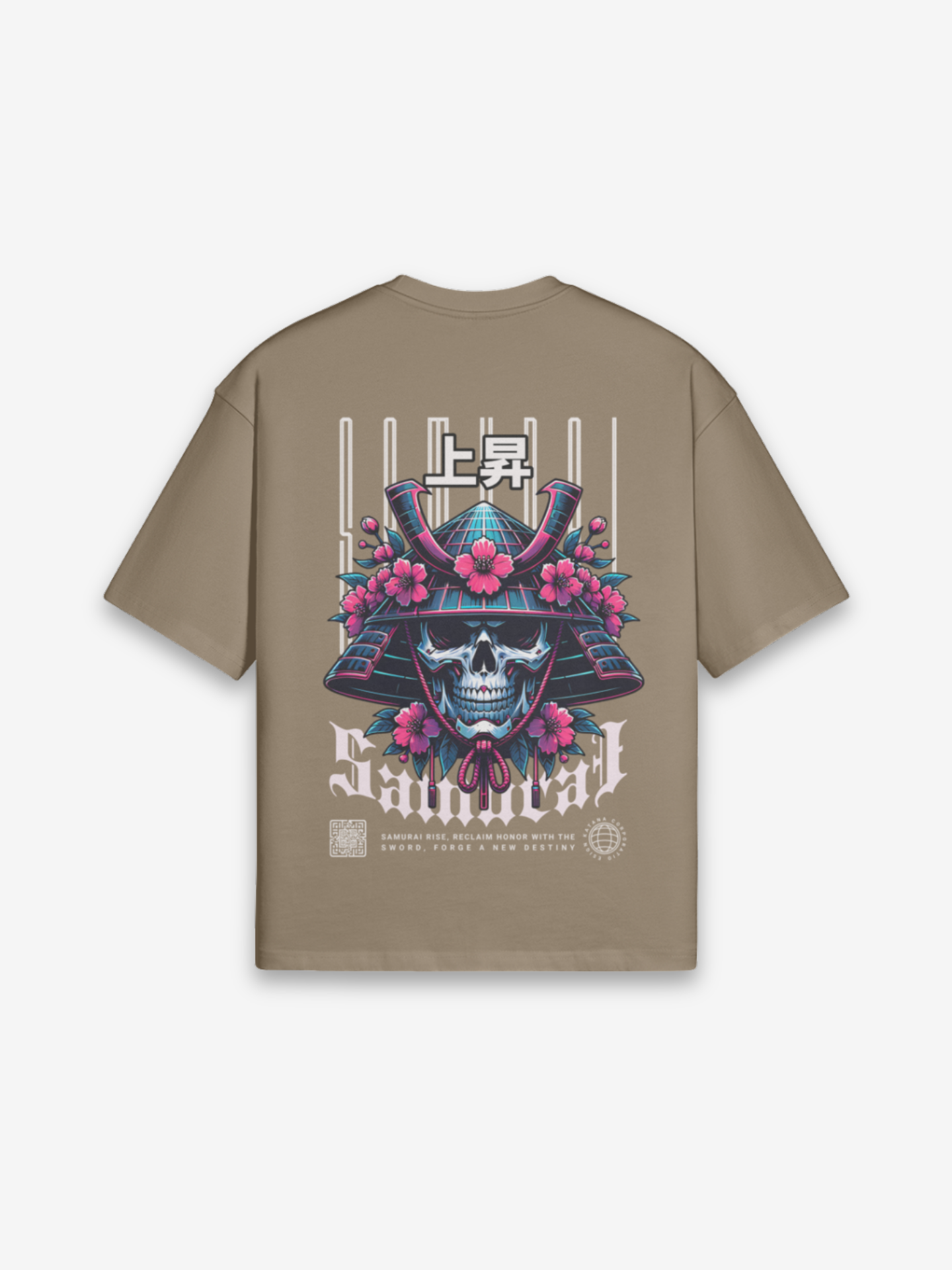 Samurai Kopf T-Shirt - 本部 — Rückansicht mit Grafik-Design