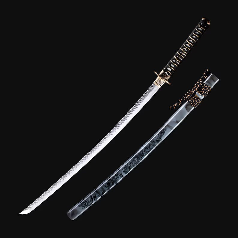 Schattenmond Katana - 影月刀 — Tsuba Nahaufnahme und Ito-Wicklung