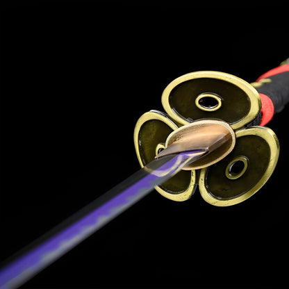 Schwarzes Enma Katana - 黒閻魔 — Klingen-Detail Nahaufnahme mit sichtbarem Stahl