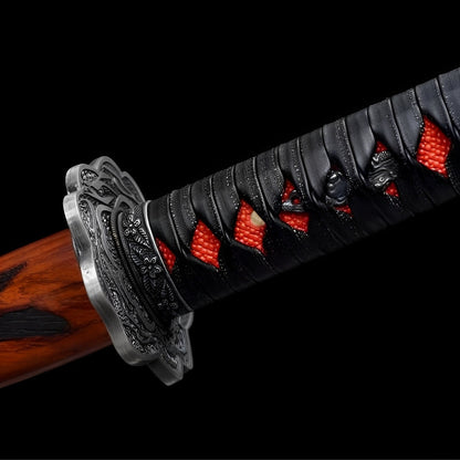 Sekiro Shadows Die Twice sword complete set with iron fittings, leather sageo, and rustic wooden stand