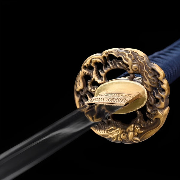 Shimokaminari Katana - 黒雪刀 — Klingen-Detail Nahaufnahme mit sichtbarem Stahl