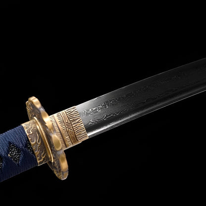Shimokaminari Katana - 黒雪刀 — Tsuba Nahaufnahme und Ito-Wicklung