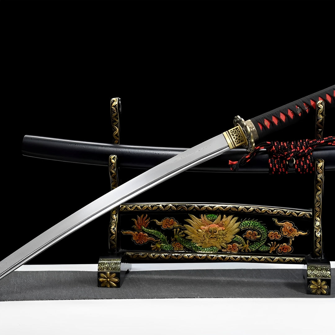 Shinku Wakizashi (Damaststahl) - 真紅 — komplettes Tanto-Set Ansicht