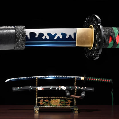 Shirakawa Katana - 白川水 — Komplett-Ansicht mit Saya und Display-Ständer