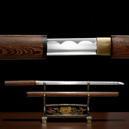 Shizen Ninjato 1060-Stahl mit gerader Klinge, bloßem Rosenholz-Griff und passender Rosenholz-Saya